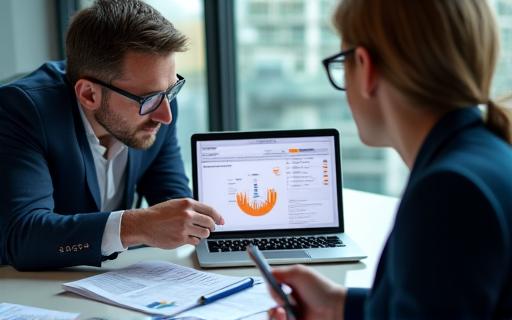 Consultants analyzing charts and data.